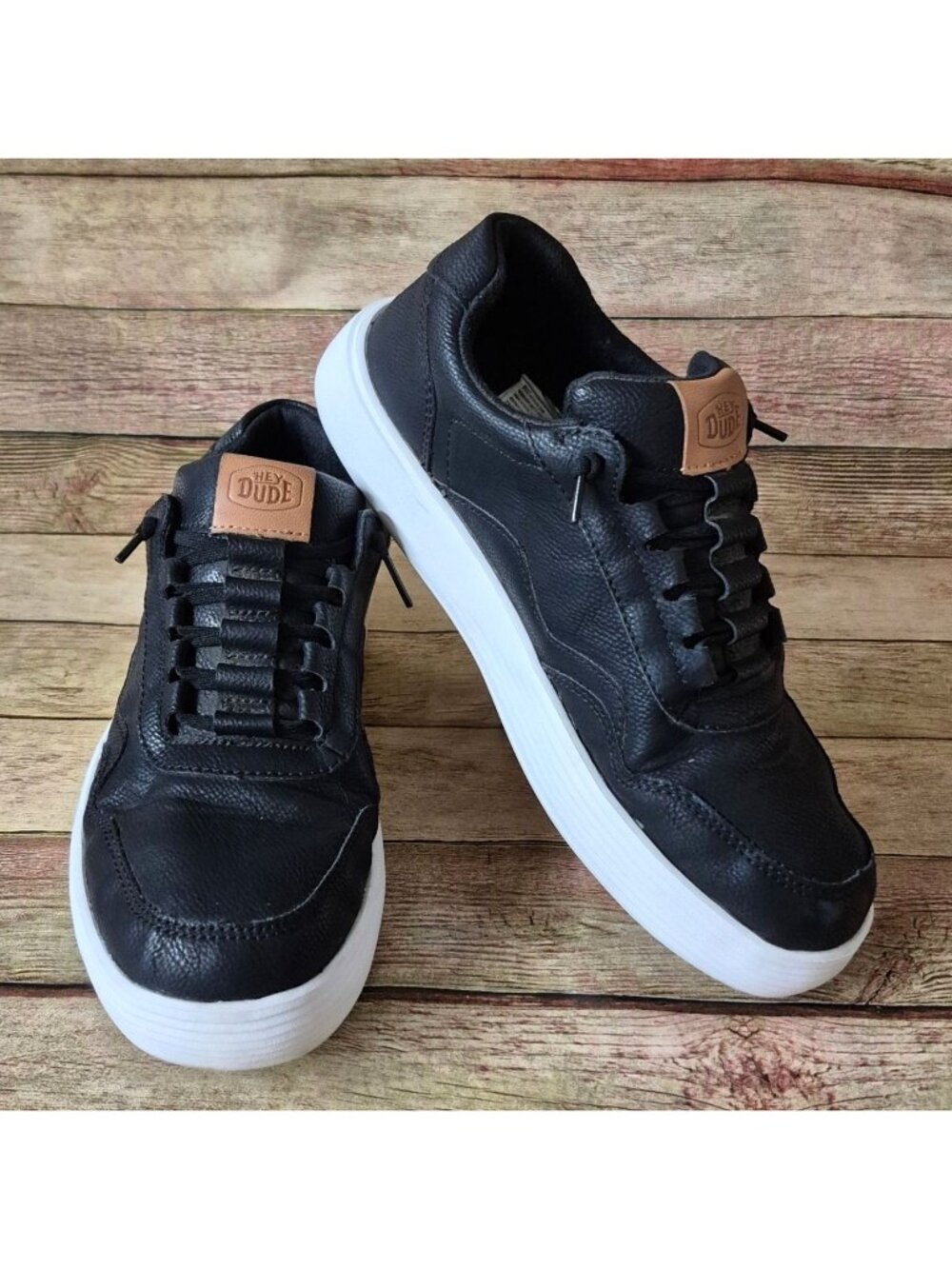 HEYDUDE Hudson Classic Mens 7 Black Lace Up Slip On Sneakers Casual Comfort